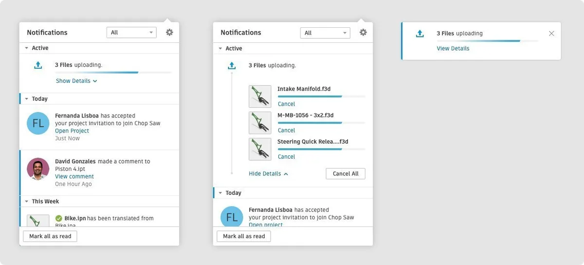 Autodesk notification system interface showing unified messaging design for improved user communication