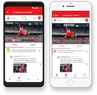 Intel LFC immersive soccer app interface showing mobile designs for enhanced fan engagement